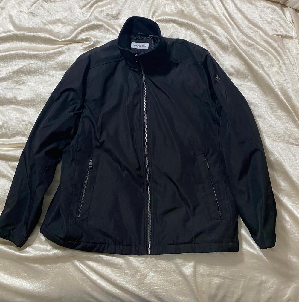 Calvin Klein Mens XL Black Full Zip Lightweight Jacket Logo Pre Owned